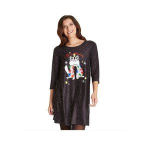 NWT Dress Works Women's Christmas Swing Dress Cat Meowy Print Ugly Chrismas S